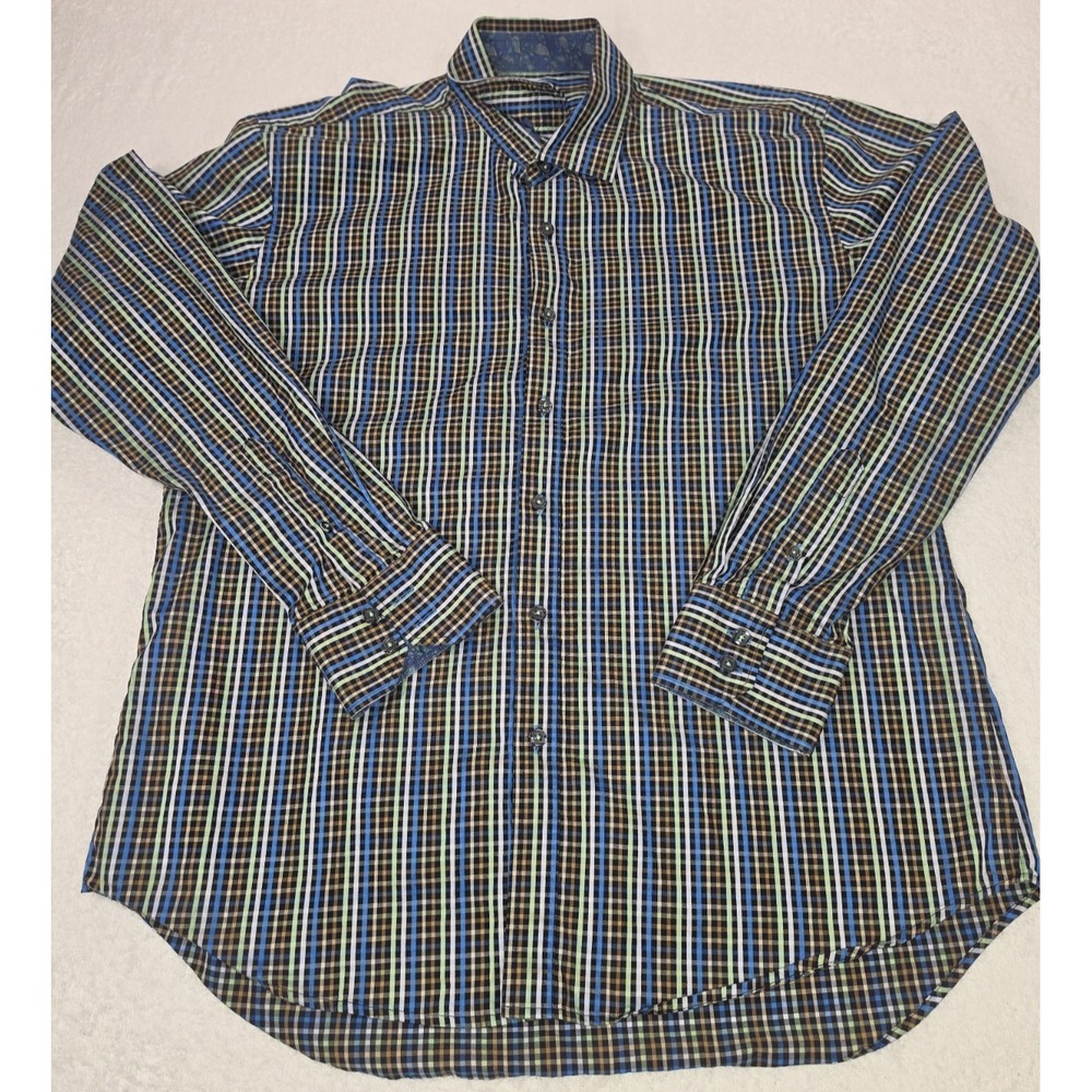 Marco Brunelli Button Up Shirt Mens Size L Plaid Long Sleeves Casual Preppy